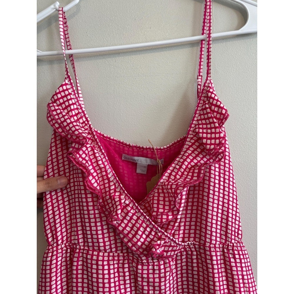 Y2K Gingham Pink & White Romantic Strapless Midi V-Neck Silk Dress - Small - Picture 10 of 10